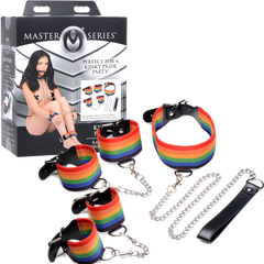Master Series Kinky Pride Rainbow Bondage Cuff Set - - Bondage Kits