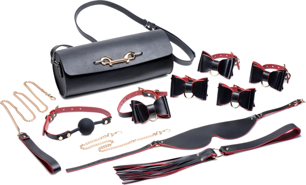 Master Series Bondage To Go Bow Bondage Set With Carry Case Black / Red - - Bondage Kits