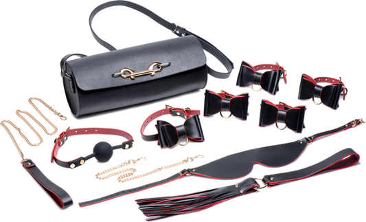 Master Series Bondage To Go Bow Bondage Set With Carry Case Black / Red - - Bondage Kits