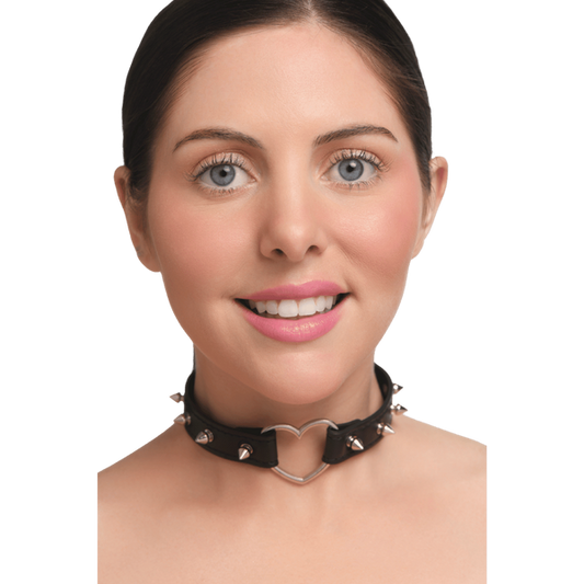 Master Series Spiked Heart Bondage Choker Black - - Collars and Leads