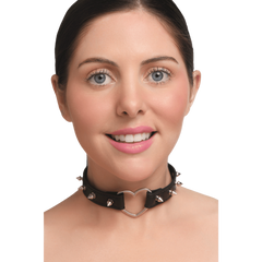 Master Series Spiked Heart Bondage Choker Black - - Collars and Leads