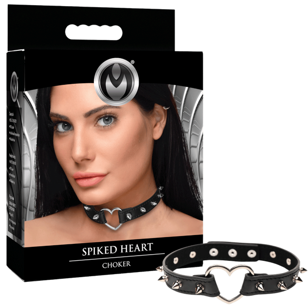 Master Series Spiked Heart Bondage Choker Black - - Collars and Leads