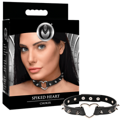 Master Series Spiked Heart Bondage Choker Black - - Collars and Leads