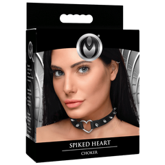Master Series Spiked Heart Bondage Choker Black - - Collars and Leads