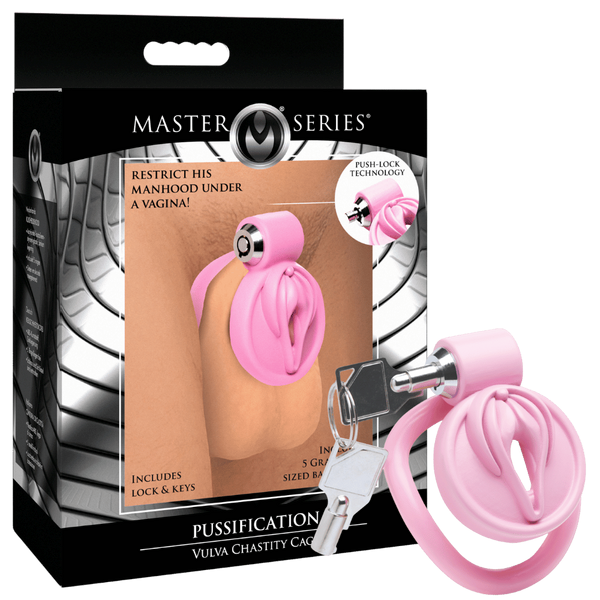Master Series Pussification Vulva Male Chastity Cage - - Male Chastity