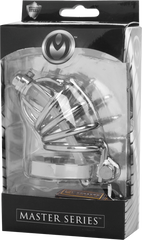 Master Series Stainless Steel Chastity Cage With Silicone Urethral Plug - - Male Chastity