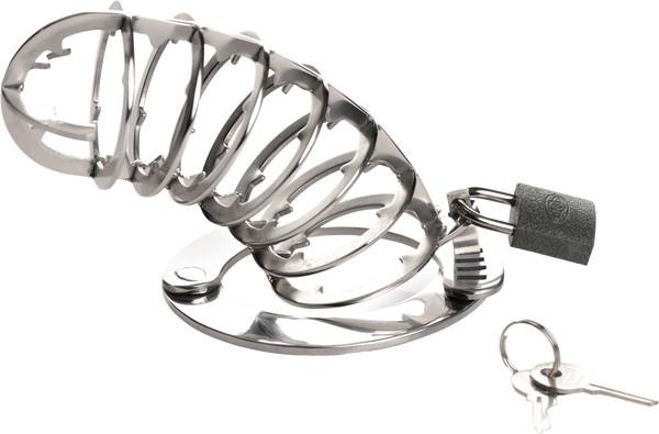 Master Series Stainless Steel Spiked Mens Chastity Cage - - Male Chastity