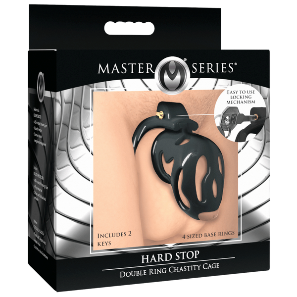 Master Series Hard Stop Double Ring Mens Chastity Cage - - Male Chastity