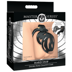 Master Series Hard Stop Double Ring Mens Chastity Cage - - Male Chastity