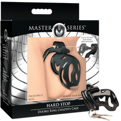 Master Series Hard Stop Double Ring Mens Chastity Cage - - Male Chastity