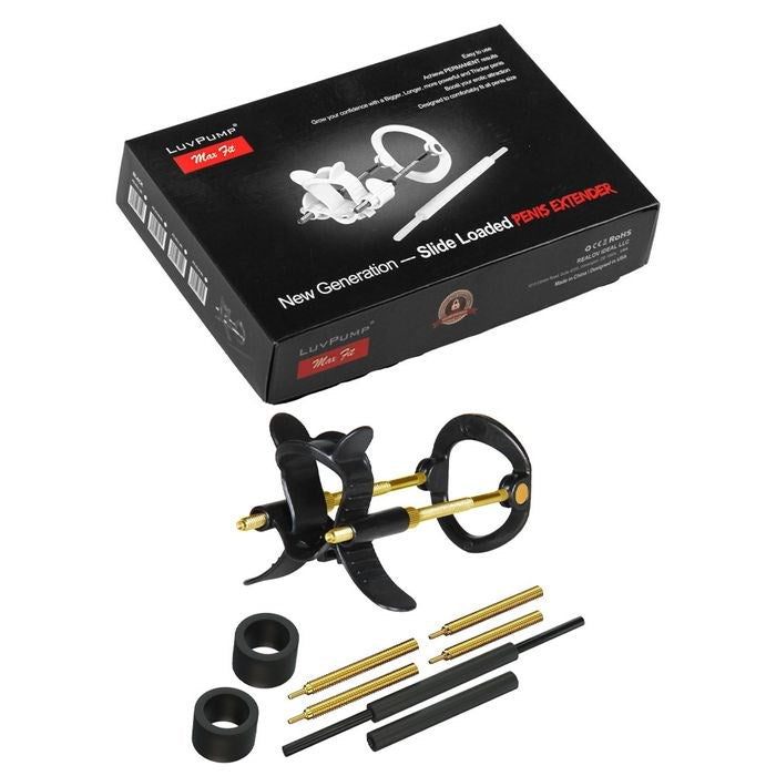 Shots Toys LuvPump Max Fit Luxury Penis Extender Kit Black Penis Enhancement - - Penis Sleeves and Extenders