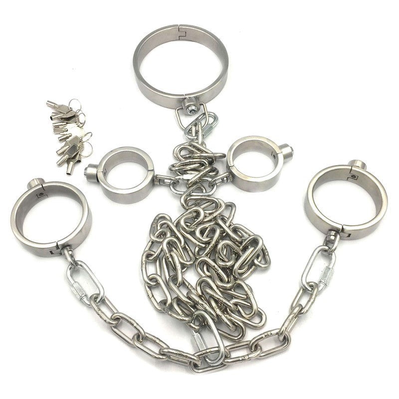 Hells Couture Press Key BDSM Play Collar, Wrist and Ankle Kit - - Bondage Kits