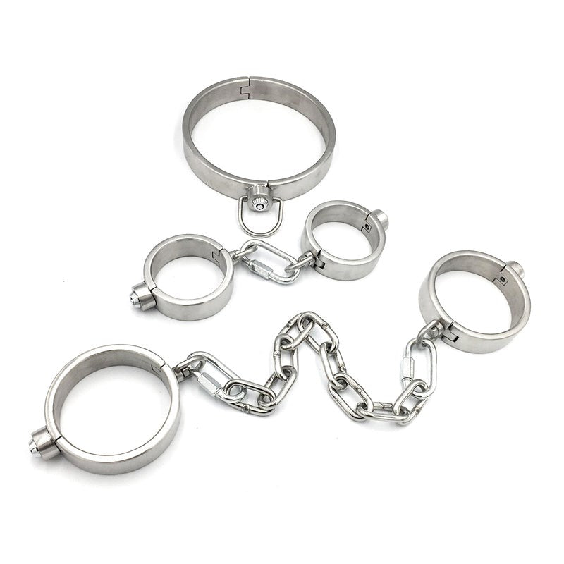 Hells Couture Press Key BDSM Play Collar, Wrist and Ankle Kit - - Bondage Kits