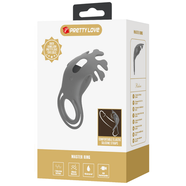 Pretty Love Ruben 7 Function Master Vibrating Cock Ring Grey - - Vibrating Cock Rings