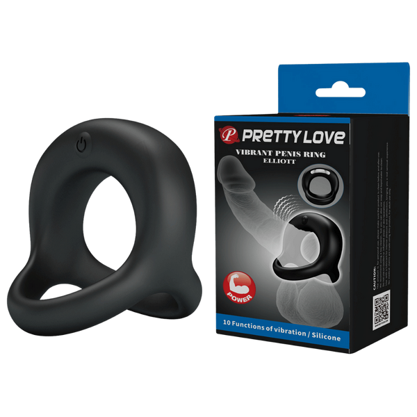 Pretty Love Elliott 10 Function Vibrant Penis Ring Black - - Vibrating Cock Rings