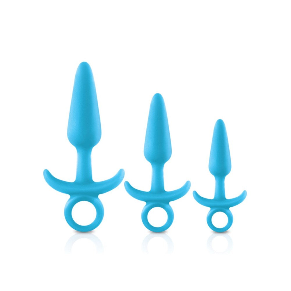 NS Novelties Firefly Prince Silicone Anal Training Butt Plug Kit Blue with Glow Feature - - Butt Plugs