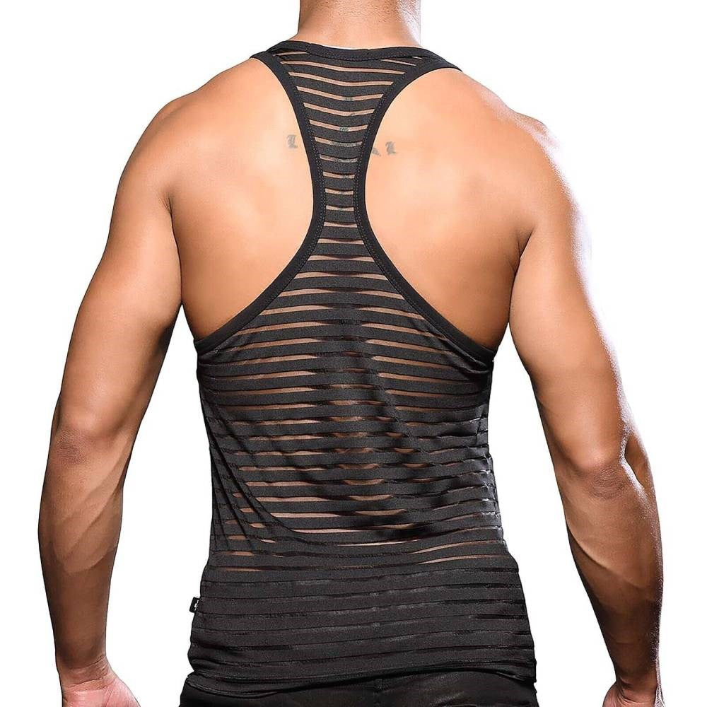 Andrew Christian Mens Mesh Stripe Tee Black Breathable Mesh Design - - His Fetish