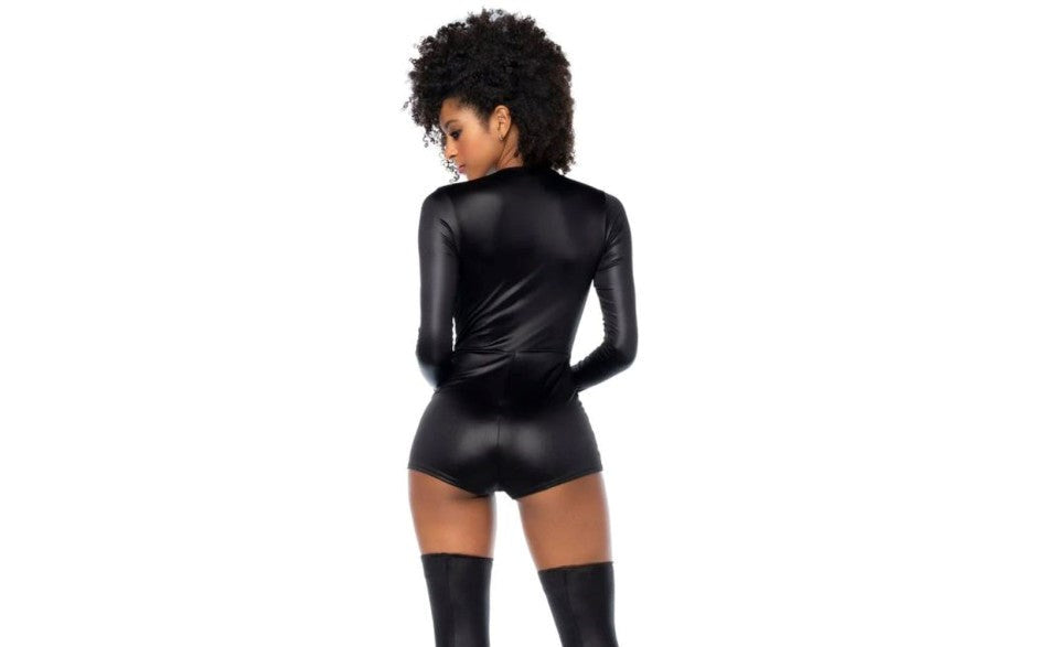 Mapale 2 Piece Sultry Swat Officer Halloween Costume Wet Look Mini Jumpsuit - - Fancy Dress Ups