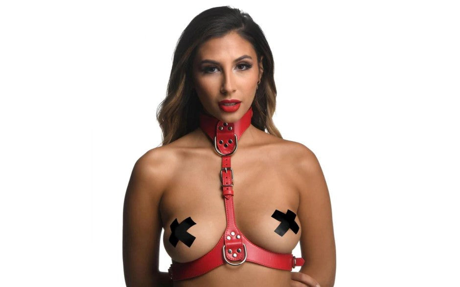 XR Brands Strict Vegan Leather Female Chest Harness Red BDSM Bondage - - Cuffs And Restraints