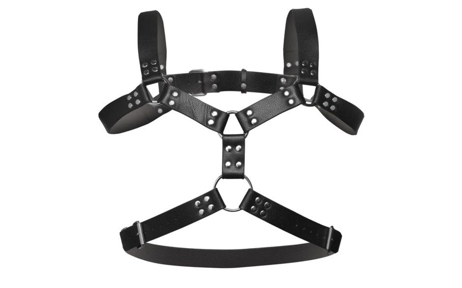 XR Brands Strict 6 O Ring BDSM Play Adjustable Chest Harness with Six Rings - - Cuffs And Restraints