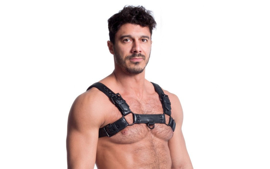Sport Fucker Vegan Bulldog BDSM Play Harness Black with Dual D Rings - - Cuffs And Restraints