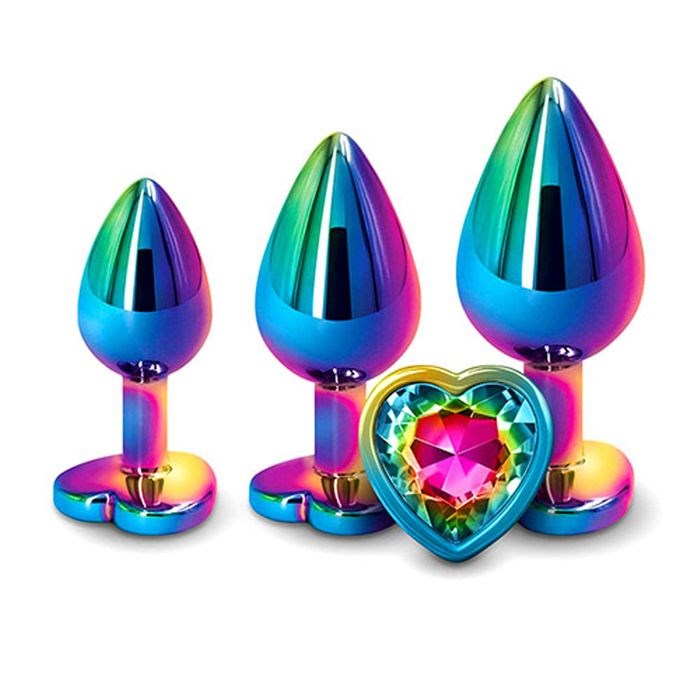 Adam & Eve Rainbow Heart Shape Metal Anal Plug Set Temperature Play - - Butt Plugs