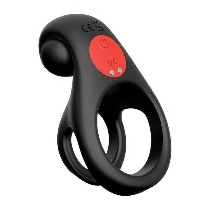 Icon Brands Red Dot V2 Vibrating Cock and Ball Ring Black Dual Loop Design - - Vibrating Cock Rings