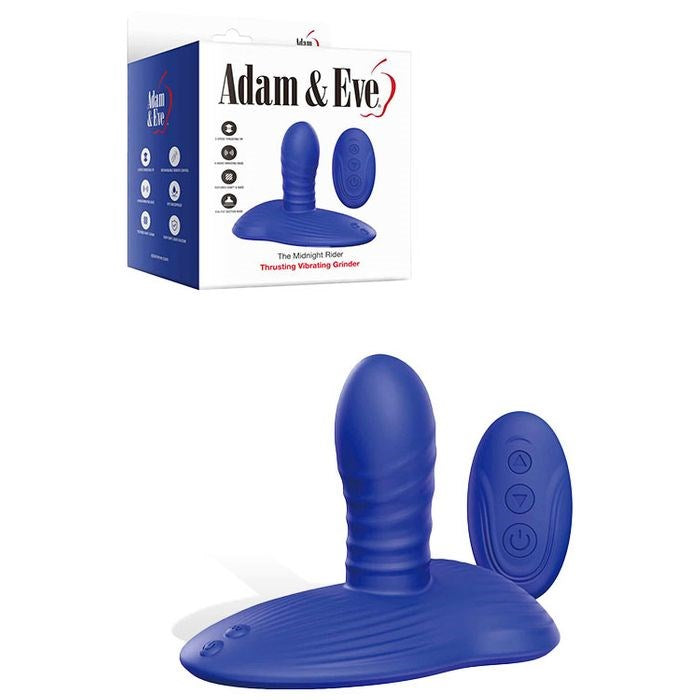 Adam & Eve Midnight Rider Vibrating Thrusting Grinder Blue Dual Motor - - Remote Control Vibrators