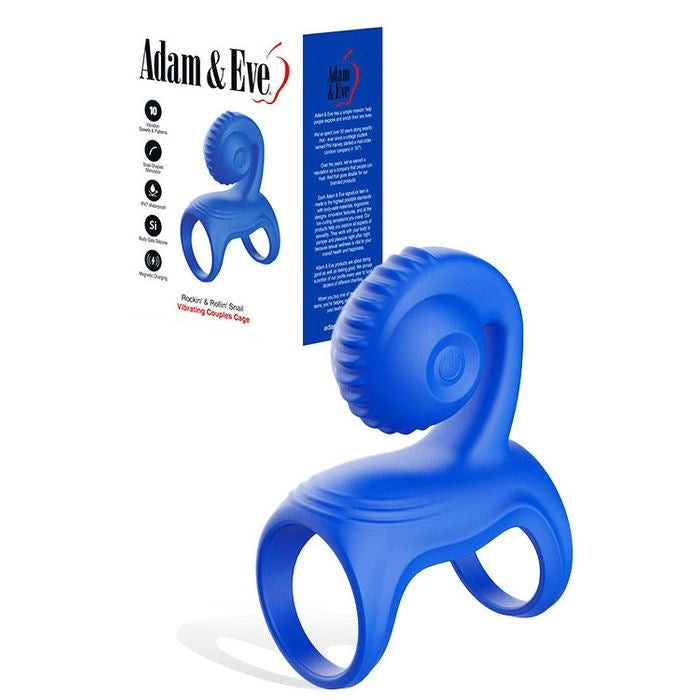 Adam & Eve ROCKIN & ROLLIN SNAIL Vibrating Couples Cage Blue - - Sex Toys For Couples