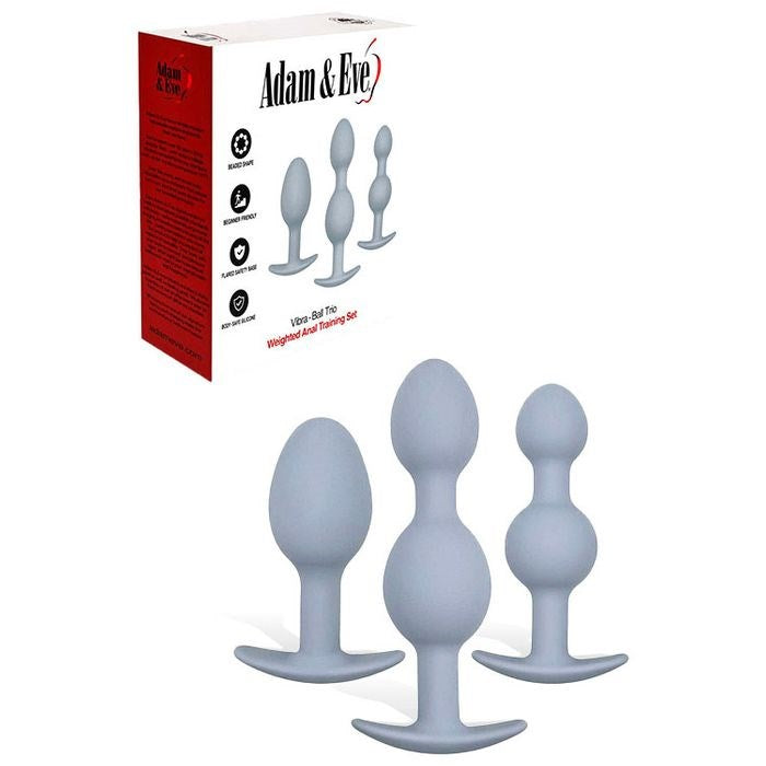 Adam & Eve Vibra Ball Trio Weighted Anal Training Set Grey Progressive Butt Plugs - - Butt Plugs
