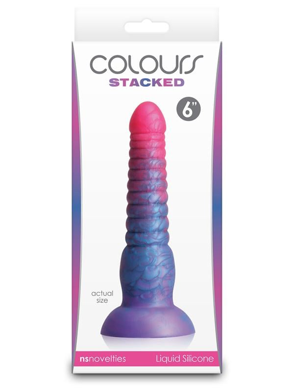 NS Novelties Colours Stacked 6 Inch Realistic Dildo Pink/Blue Premium Silicone - - Realistic Dildos
