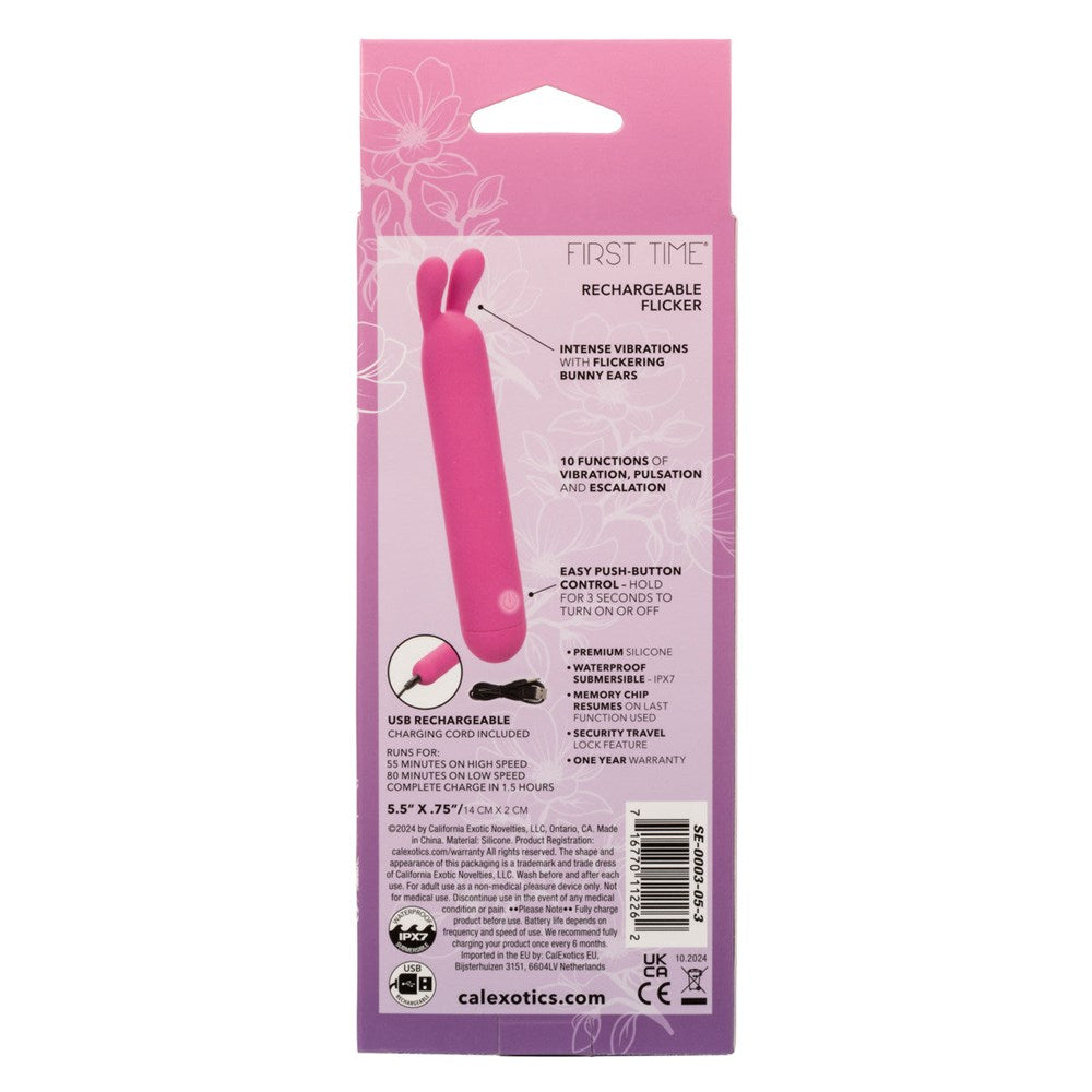 California Exotics First Time Rechargeable Flicker Massager with Bunny Ears - - Personal Massagers