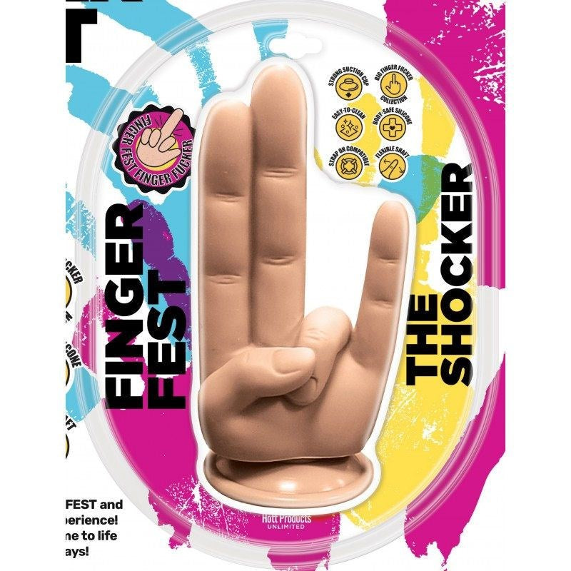 Hott Products Finger Fest The Shocker Realistic Dildo Flesh Multi Point Stimulation - - Realistic Dildos