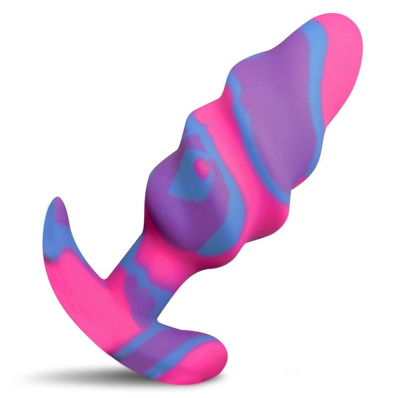 XR Brands Creature Cocks Unicorn Swirl Silicone Butt Plug with Ridge Design - - Butt Plugs