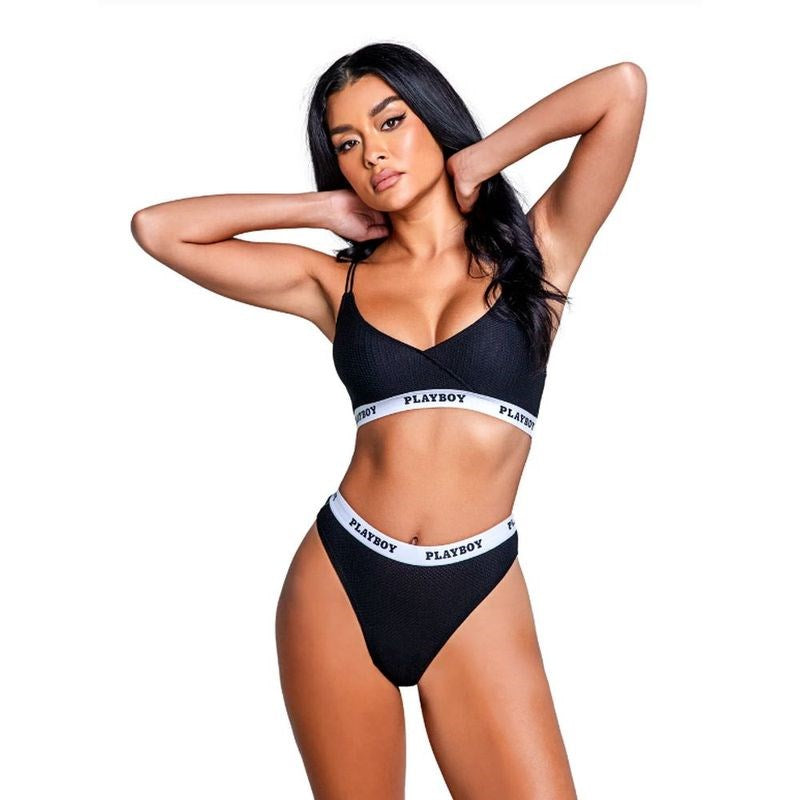 Playboy Lingerie Playboy Lifestyle Bunny 2 Piece Sexy Lingerie Set Black Athletic - - Bras and Bra Sets