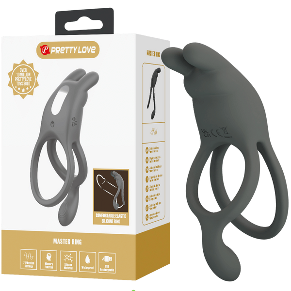 Pretty Love Seth Master Vibrating Cock Ring Grey - - Vibrating Cock Rings