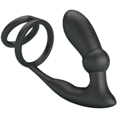 Pretty Love Emoni Vibrating Cock Ring With Butt Plug Black - - Vibrating Cock Rings