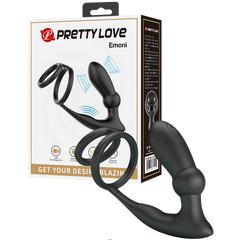 Pretty Love Emoni Vibrating Cock Ring With Butt Plug Black - - Vibrating Cock Rings