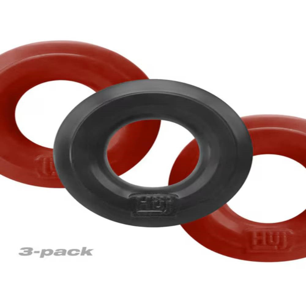 Hunkyjunk HUJ3 Stretchy Cock Ring 3 Pack Pink/Tar Premium PLUS Silicone - - Stretchy Cock Rings