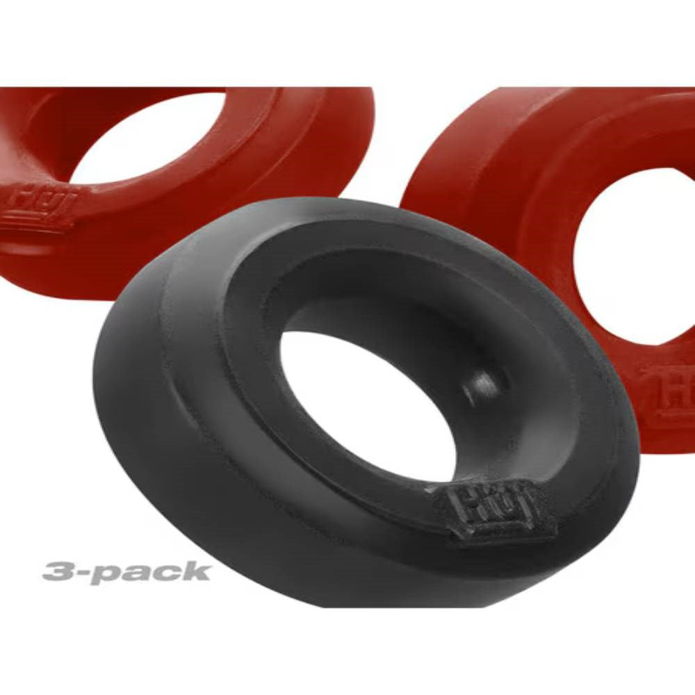 Hunkyjunk HUJ3 Stretchy Cock Ring 3 Pack Pink/Tar Premium PLUS Silicone - - Stretchy Cock Rings