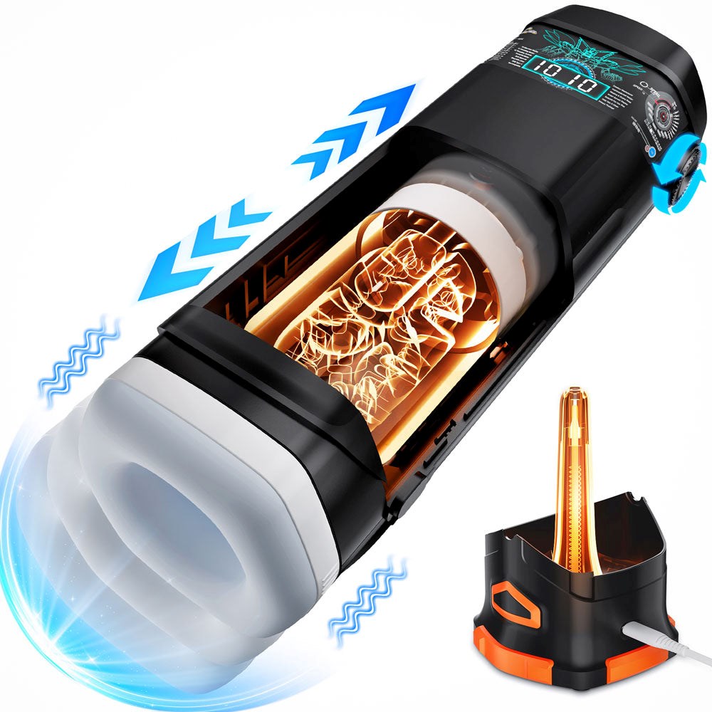 Topco CyberSkin The Titan Thrusting & Vibrating Masturbator Black Triple Action - - Masturbators and Strokers