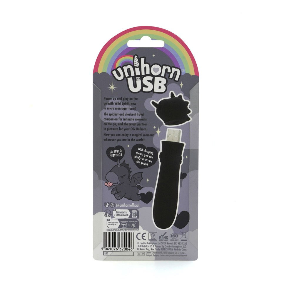 Unihorn Wild Spirit Bullet Vibe Black with 10 Vibration Settings - - Bullet Vibrators