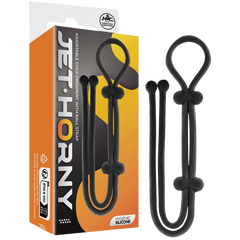 Jet Horny Adjustable Cock Ring with Ball Strap Black - - Stretchy Cock Rings