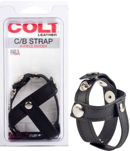 Colt Leather Cock and Ball Strap H-Piece Divider - - Stretchy Cock Rings