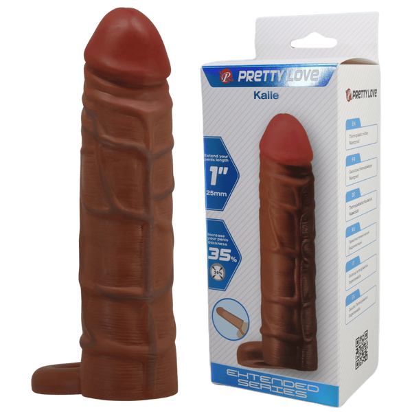 Baile Pretty Love Kaile 7 Inch Penis Extensions Sleeve Tan Advanced Texture - - Penis Sleeves and Extenders