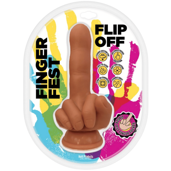 Hott Products Flip Off Finger Shaped Suction Cup Dildo Tan - - Realistic Dildos