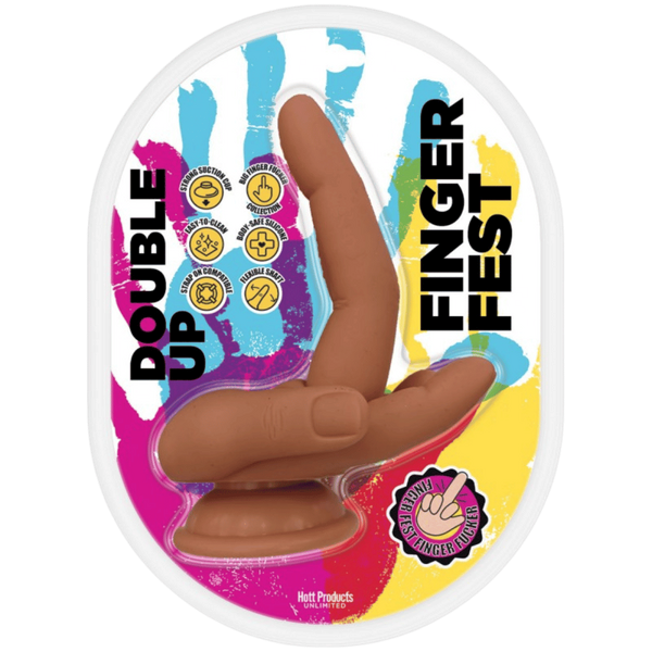 Hott Products Double Up Finger Shape Silicone Dildo Tan - - Realistic Dildos
