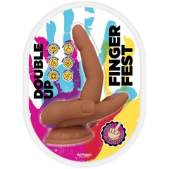 Hott Products Double Up Finger Shape Silicone Dildo Tan - - Realistic Dildos