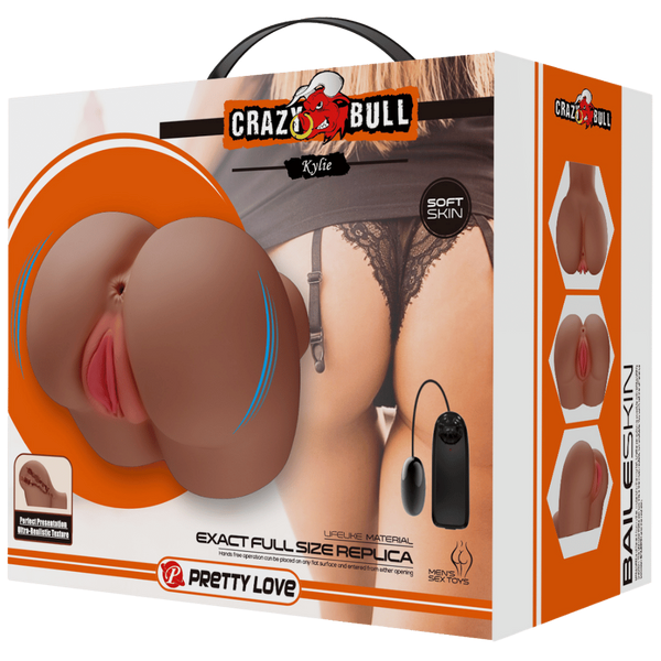 Crazy Bull Kylie Vibrating Double Entry Masturbator Tan - - Masturbators and Strokers