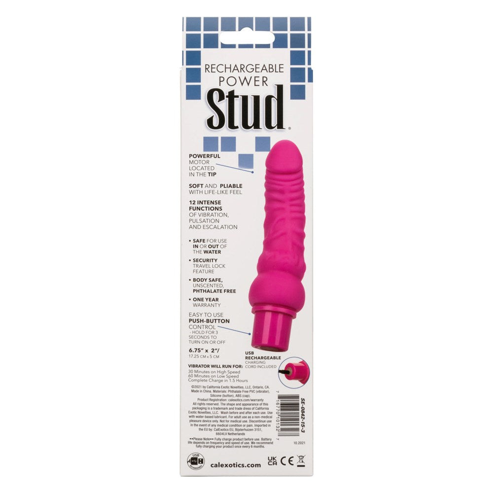 California Exotics Rechargeable Power Stud Curvy Dildo Pink Flexible - - Vibrating Dildos